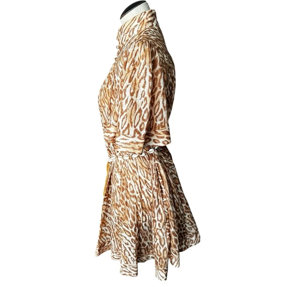 ZIMMERMANN Tropicana Flutter Sleeve Mini Dress in Leopard Size:1 US:6 - Picture 8 of 16